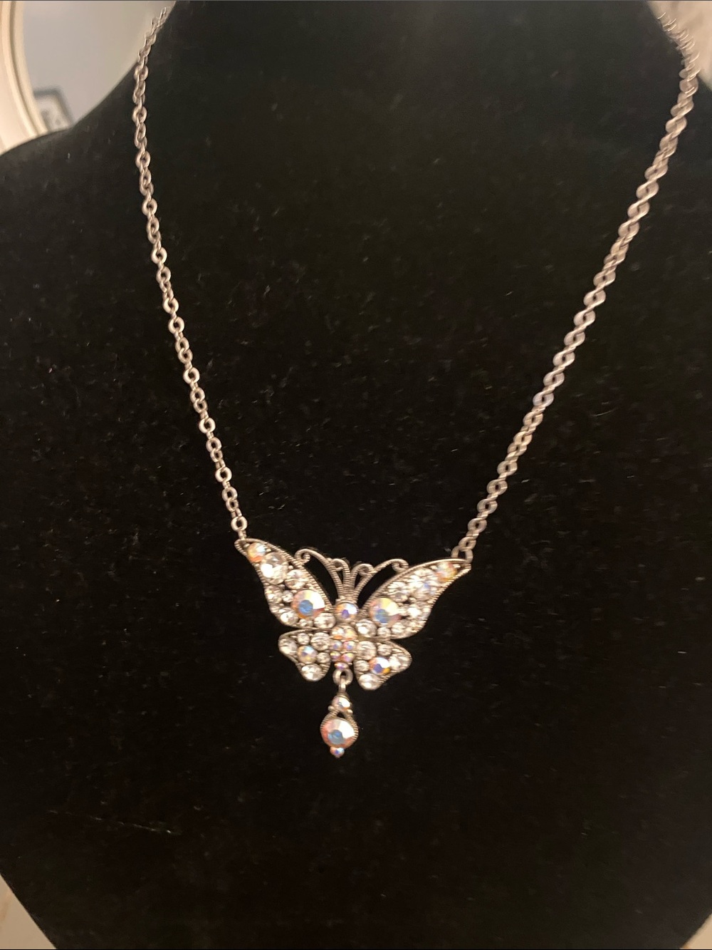 Sparkling Butterfly Pendant Necklace - Silver Crystal
